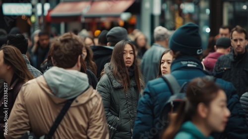 A busy urban scene filled with people on the move, capturing the dynamic energy and diverse culture of city life on a typical day.