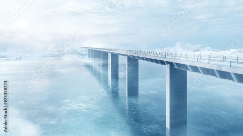 Wallpaper Mural A serene view of a modern bridge extending over calm water, surrounded by mist, evoking tranquility and connection. Torontodigital.ca