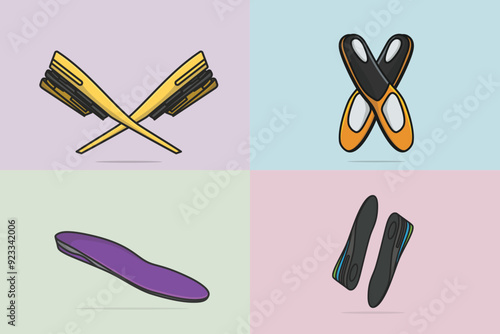 Set of Comfortable Orthotics Shoe Insole Pair, Arch Supports vector illustration. Fashion object icon concept. Collection of insoles for a comfortable and healthy walk vector design with shadow.