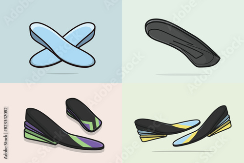 Set of Comfortable Orthotics Shoe Insole Pair, Arch Supports vector illustration. Fashion object icon concept. Collection of insoles for a comfortable and healthy walk vector design with shadow.