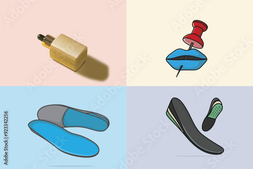 Set of Comfortable Orthotics Shoe Insole Pair, Arch Supports vector illustration. Fashion object icon concept. Collection of insoles for a comfortable and healthy walk vector design with shadow.