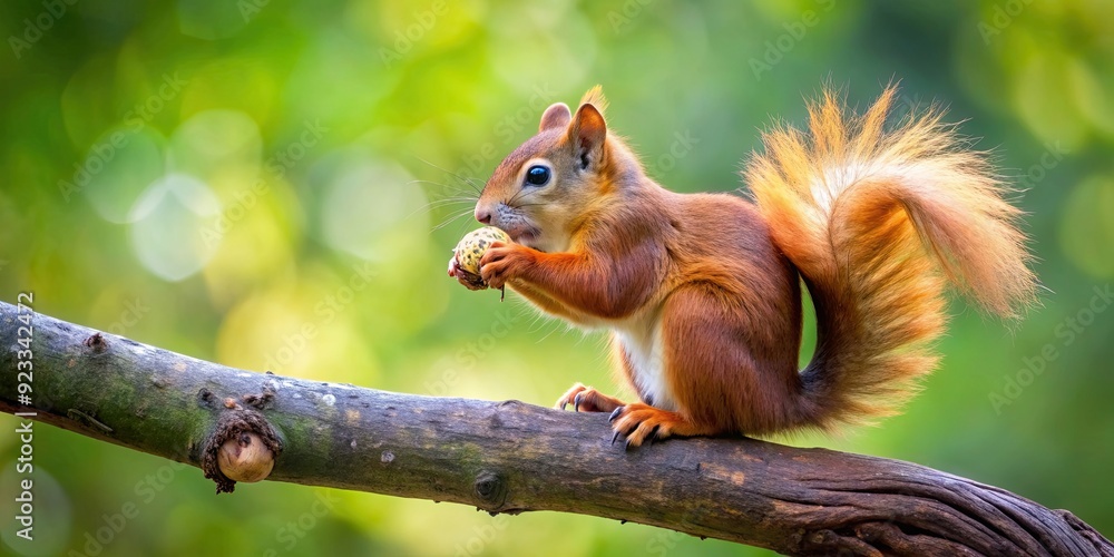 Red squirrel eating a nut on a tree branch , wildlife, nature, animal, cute, fluffy, feeding, outdoors, forest, small, mammal Red squirrel eating a nut on a tree branch , wildlife, nature, animal, cute, fluffy, feeding, outdoors, forest, small, mammal