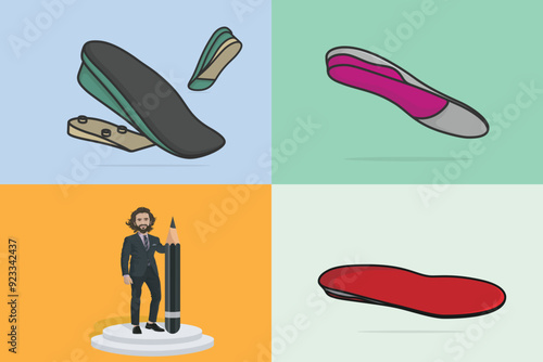 Set of Comfortable Orthotics Shoe Insole Pair, Arch Supports vector illustration. Fashion object icon concept. Collection of insoles for a comfortable and healthy walk vector design with shadow.