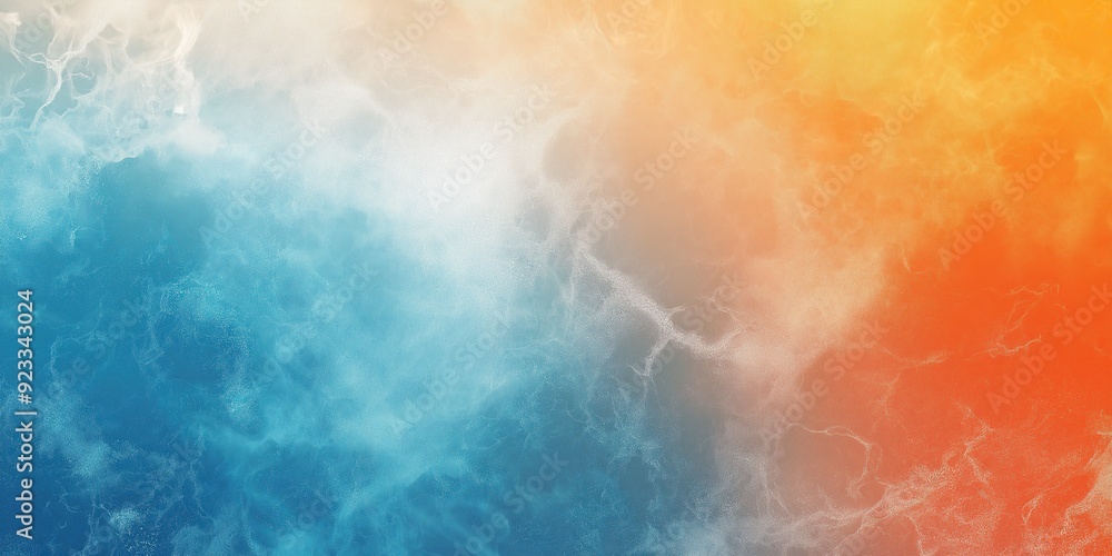 Fototapeta premium Abstract grainy colorful background, pale blue orange white color gradient, noisy texture light summer banner poster backdrop design