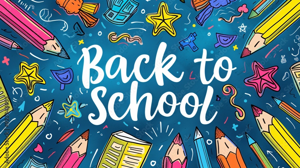colorful back to school text on blue background colorful back to school text on blue background