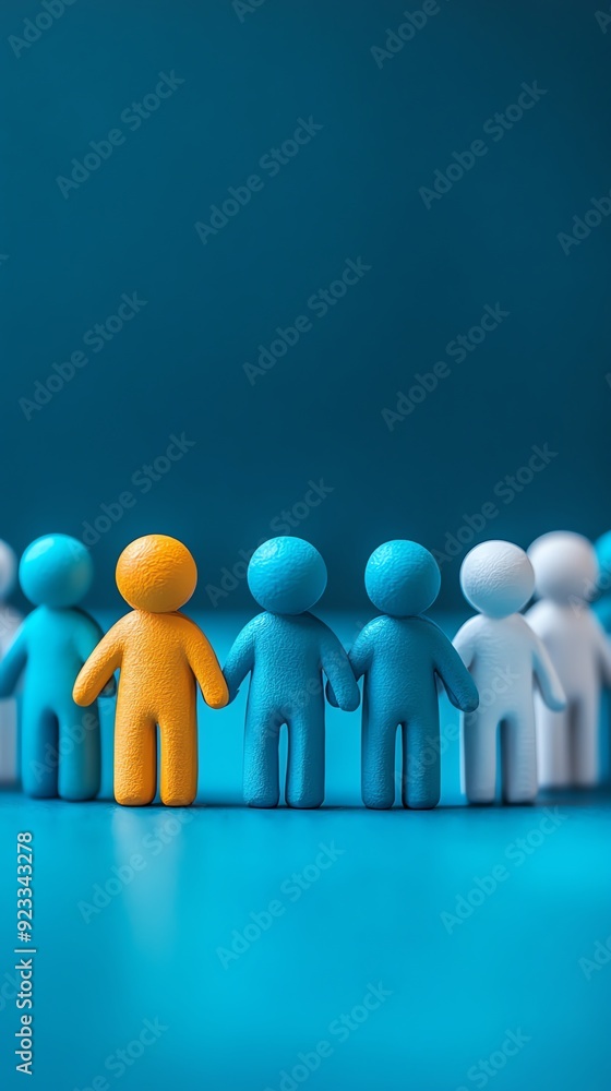 Blue and Yellow People Figures Standing in a Row. Blue and Yellow People Figures Standing in a Row.