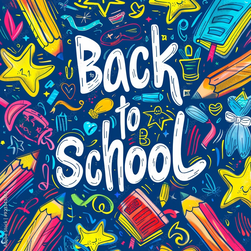 Fototapeta premium colorful text back to school on chalkboard