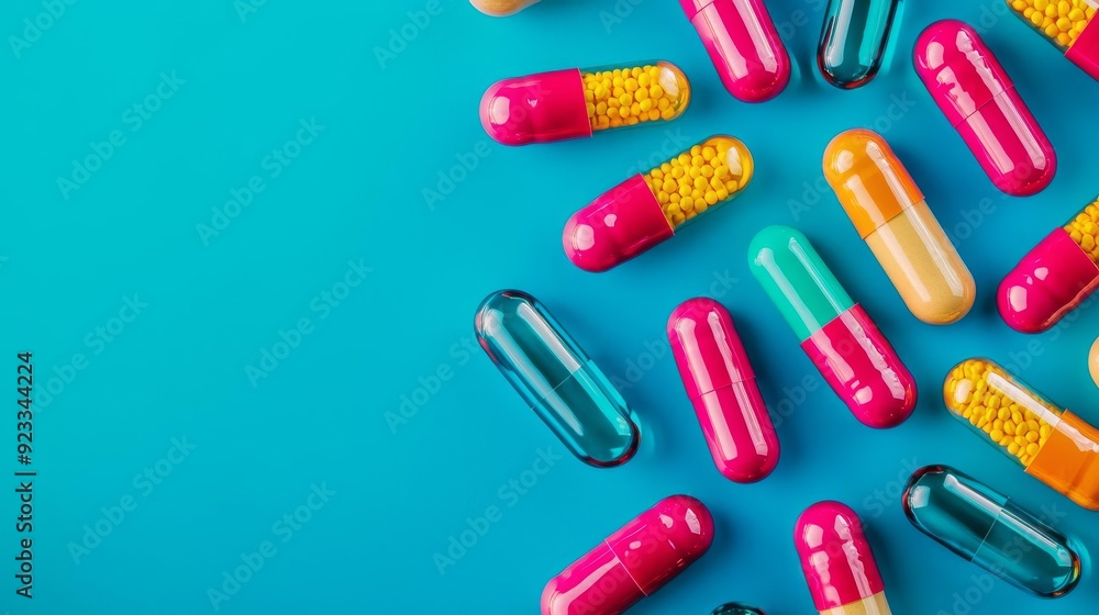 Close-up of energy-boosting supplements with vibrant packaging, dynamic and colorful setting Close-up of energy-boosting supplements with vibrant packaging, dynamic and colorful setting