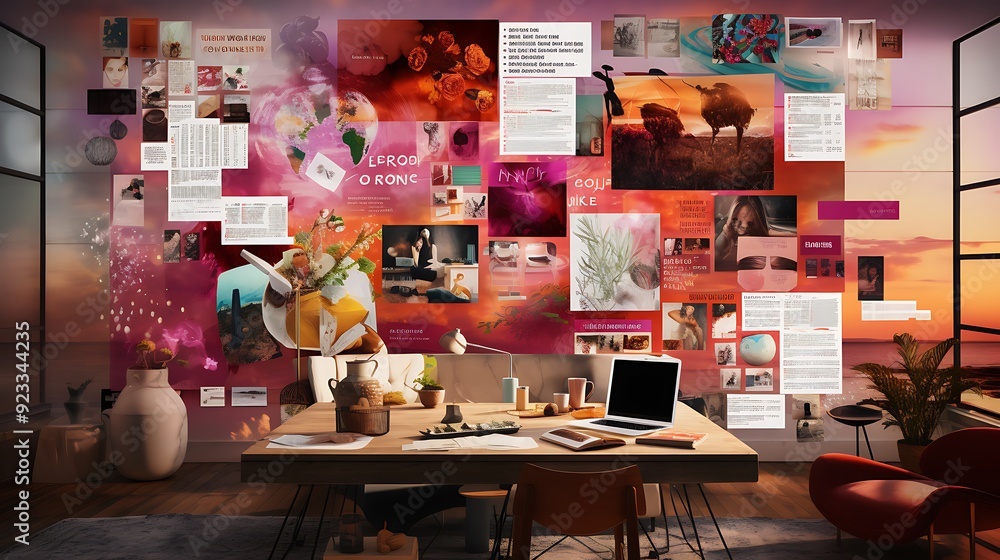 A shared digital mood board displayed during a virtual creative session, showcasing collaborative design discussions in remote work. A shared digital mood board displayed during a virtual creative session, showcasing collaborative design discussions in remote work.