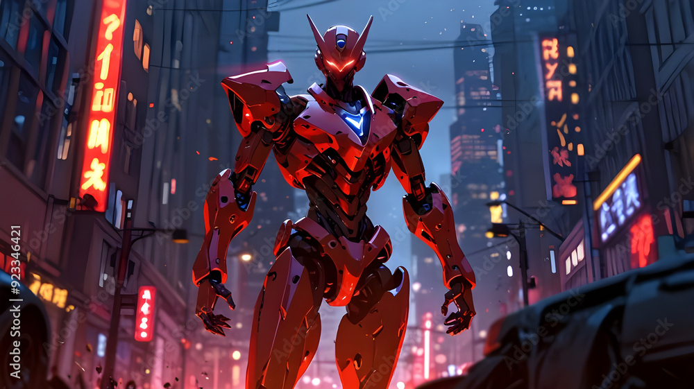 Red Anime Robot Villain Robot Character Standing Red Anime Robot Villain Robot Character Standing
