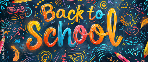 colorful text back to school on chalkboard