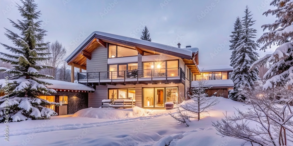 Fototapeta premium Winter wonderland contemporary villa with ski-in ski-out access , winter, wonderland, contemporary, villa, ski, ski-in, ski-out