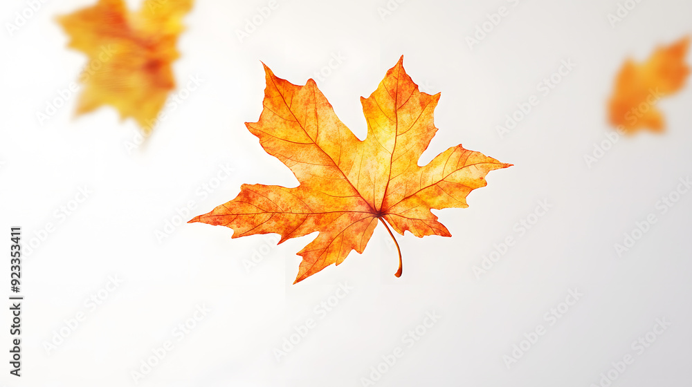 Realistic yellow and orange maple leaves falling against a white background Realistic yellow and orange maple leaves falling against a white background