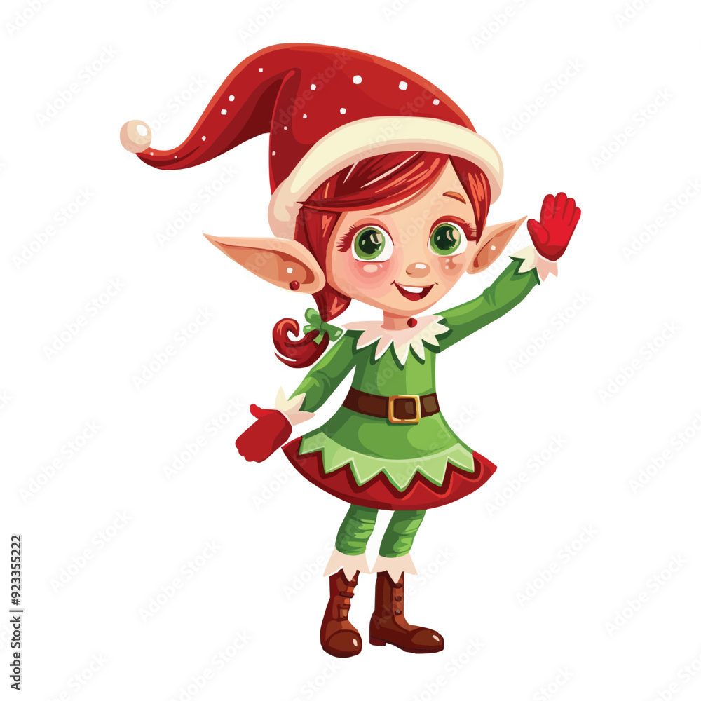 Cartoon christmas girl elf waving vector Cartoon christmas girl elf waving vector