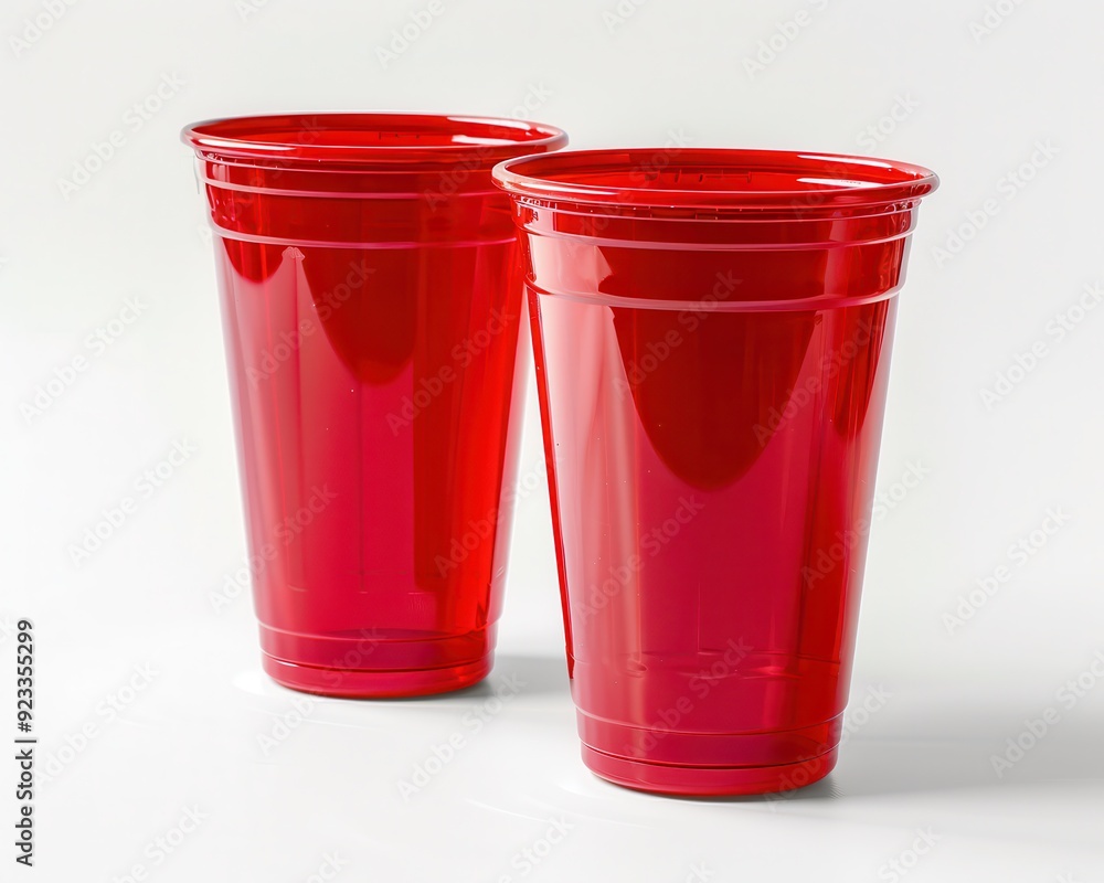 Party Cup Advertisement: Set of Red Plastic Cups for Celebrating with Beer Party Cup Advertisement: Set of Red Plastic Cups for Celebrating with Beer