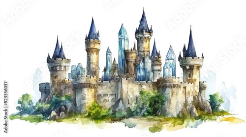 Wallpaper Mural Mesmerizing Watercolor of a Fantastical Castle With Sparkling Crystal Towers Depicted in a Magical and Whimsical Style Against a Pristine White Background Torontodigital.ca