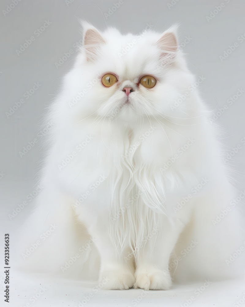 Persian Cat. Pet Cat Sitting in Front View on a White Background Persian Cat. Pet Cat Sitting in Front View on a White Background