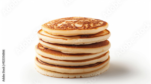 A stack of fluffy Russian blini pancakes, golden and warm, highlighting their soft texture and inviting appearance, placed against a white background.