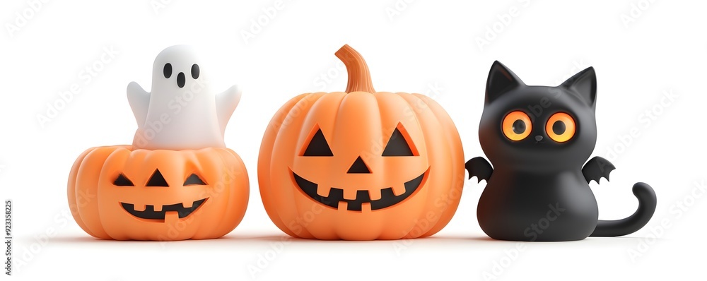 Spooky Halloween Pumpkins Ghost and Black Cat Spooky Halloween Pumpkins Ghost and Black Cat