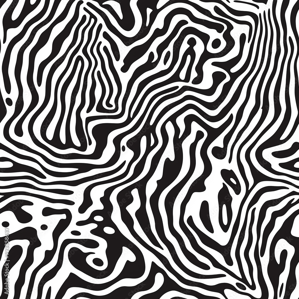 This black and white seamless pattern features bold, wavy lines creating an abstract, zebra-inspired design. The high-contrast tile is perfect for modern, minimalist projects. This black and white seamless pattern features bold, wavy lines creating an abstract, zebra-inspired design. The high-contrast tile is perfect for modern, minimalist projects.