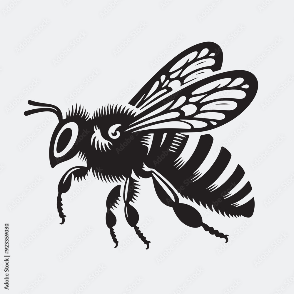 A bold, graphic illustration of a honeybee, captured mid-flight. Perfect for nature, design, and vintage-inspired projects. A bold, graphic illustration of a honeybee, captured mid-flight. Perfect for nature, design, and vintage-inspired projects.