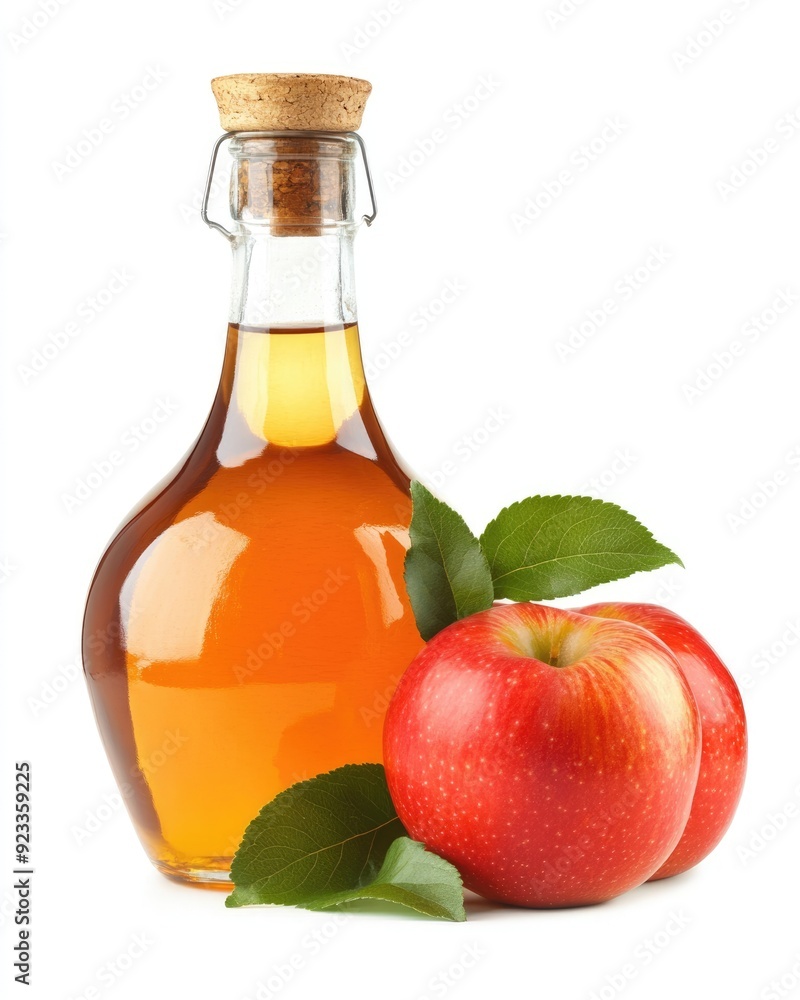 Apple Cider Vinegar: Fresh Red Apples with Organic Juice on White Background Apple Cider Vinegar: Fresh Red Apples with Organic Juice on White Background