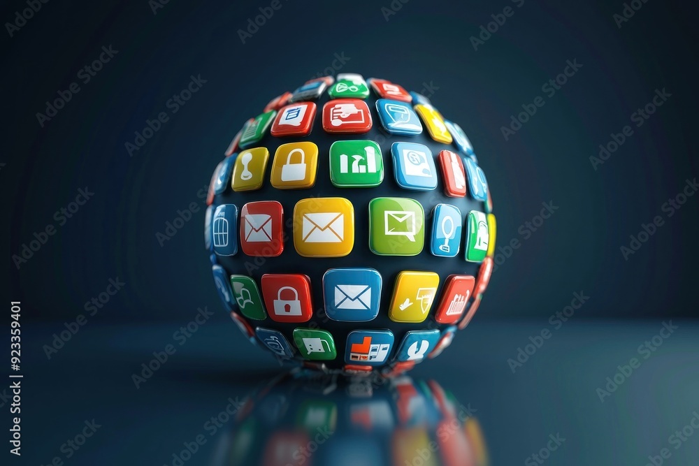 A 3D globe with search engine icons orbiting around it, symbolizing global internet connectivity A 3D globe with search engine icons orbiting around it, symbolizing global internet connectivity