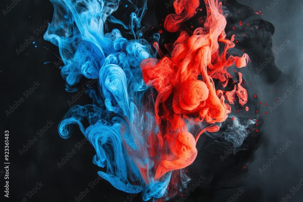 Acrylic blue and red colors in water. Ink blot. Abstract black background , ai Acrylic blue and red colors in water. Ink blot. Abstract black background , ai