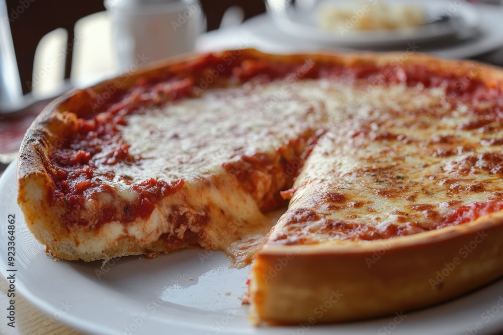 Chicago Style Deep Dish Cheese Pizza. A Savory Italian Meal with Delicious Cheese and Meat Toppings Chicago Style Deep Dish Cheese Pizza. A Savory Italian Meal with Delicious Cheese and Meat Toppings