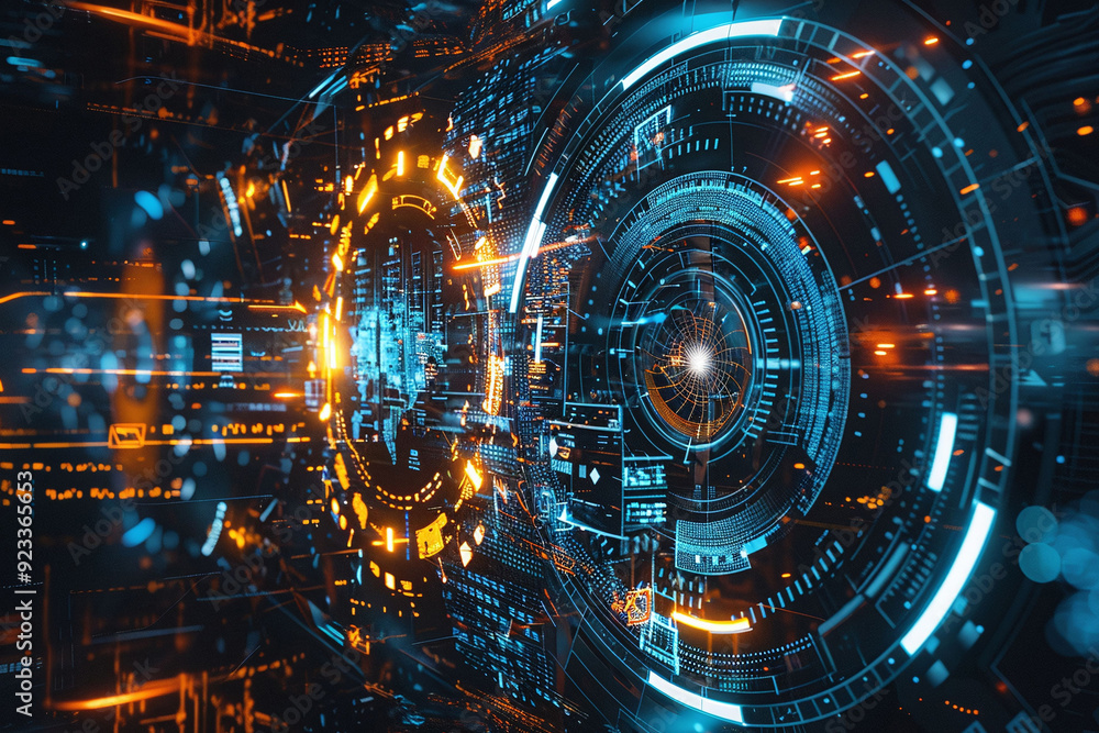 Obraz premium Abstract background with neon sci fi diagram.