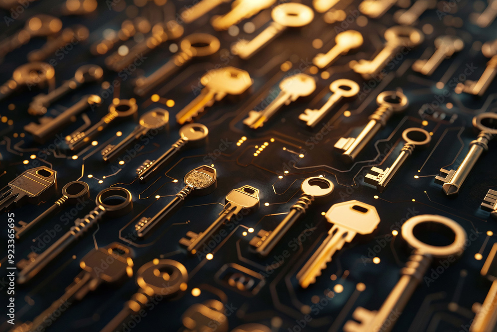 A lot of keys on a black background. Symbol of security. A lot of keys on a black background. Symbol of security.