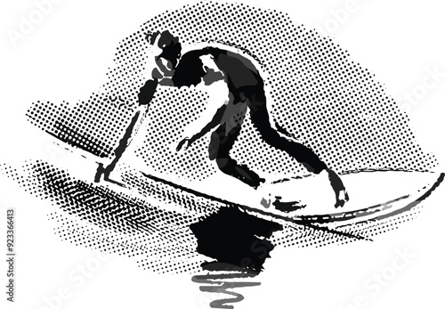Vector illustration  silhouette of a surfer on the ocean waves