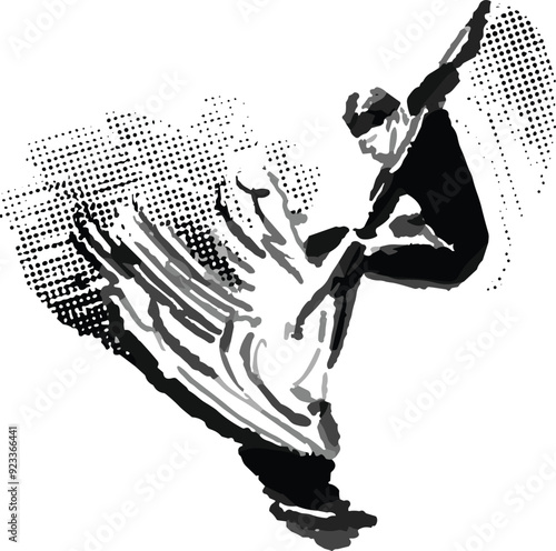 Vector illustration  silhouette of a surfer on the ocean waves