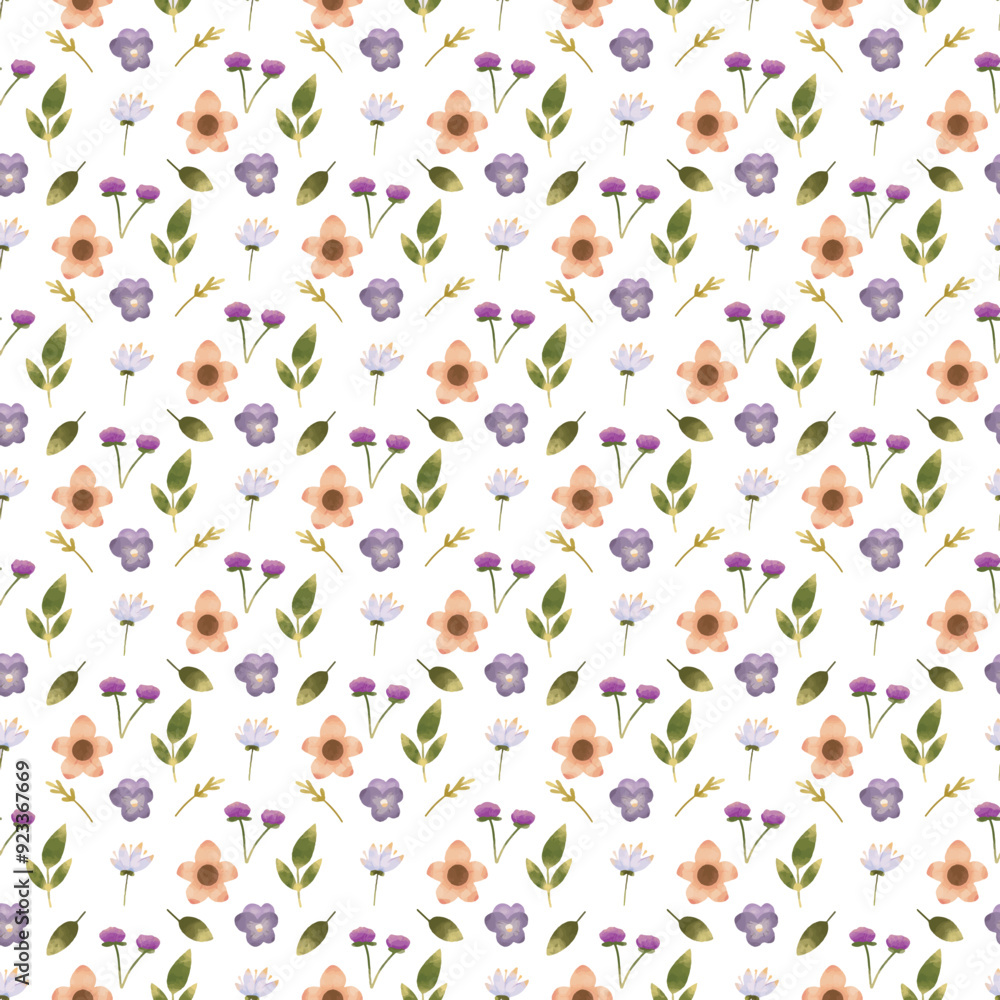 Hand drawn watercolor style seamless pattern with flowers, cute flower seamless pattern Hand drawn watercolor style seamless pattern with flowers, cute flower seamless pattern