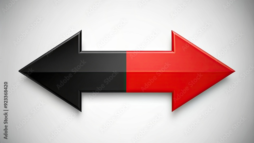 Red and black arrow pointing in opposite directions, red, black, arrow, directional, opposite, contrast, design, symbol