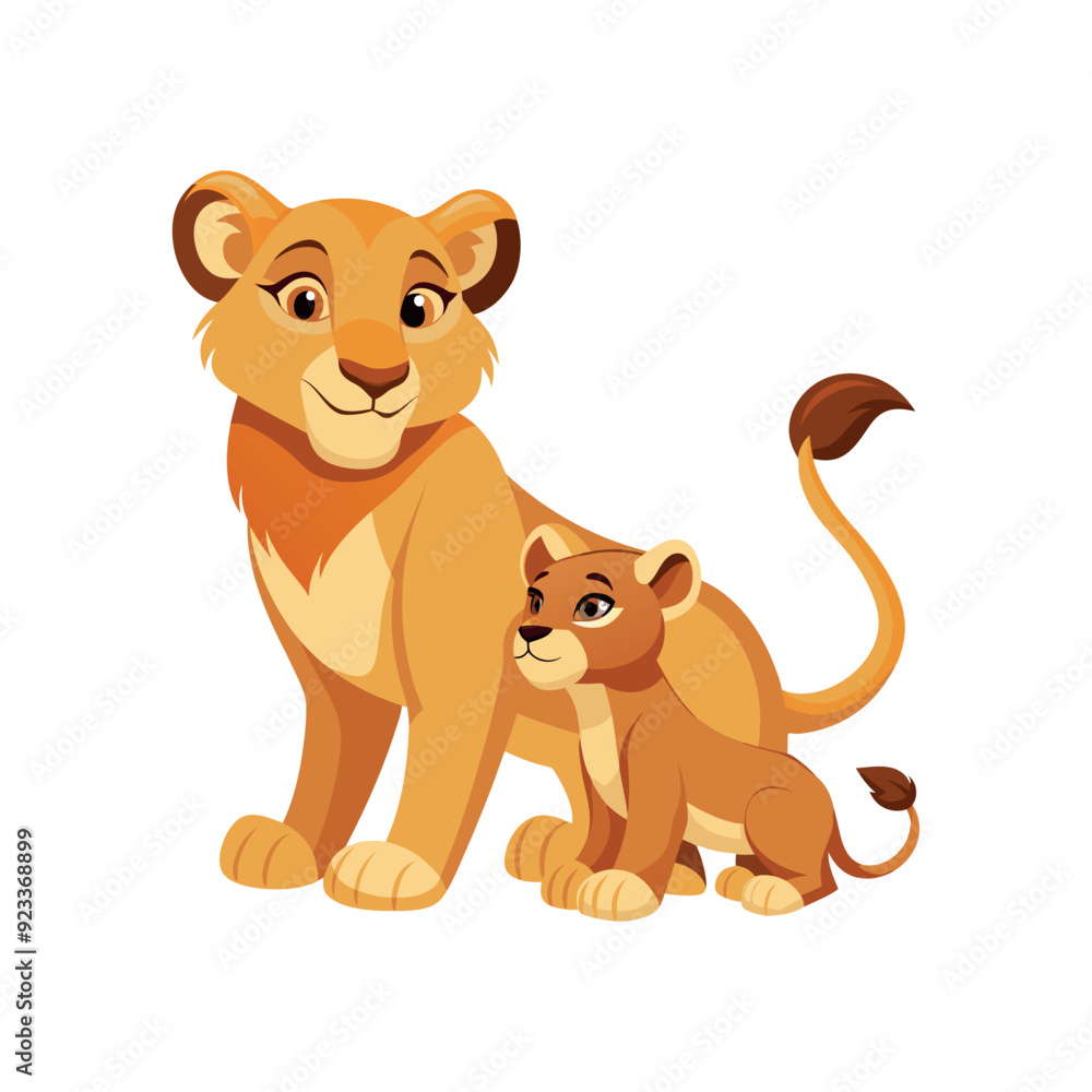 Obraz premium A lioness stands with her cub