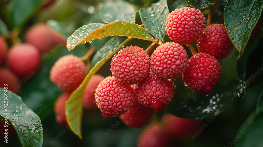 A bunch of lychee fruits hanging from a branch A bunch of lychee fruits hanging from a branch
