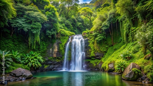 Waterfall surrounded by lush green forest on Maui, Hawaii, waterfall, green, forest, Maui, Hawaii, island, nature, tropical