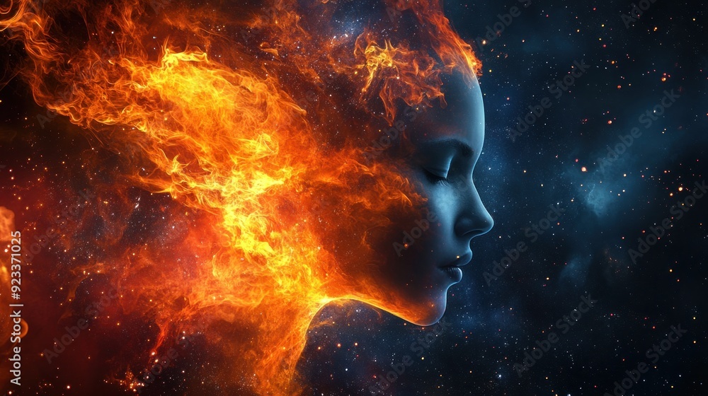 human head emerging from burning fire human head emerging from burning fire