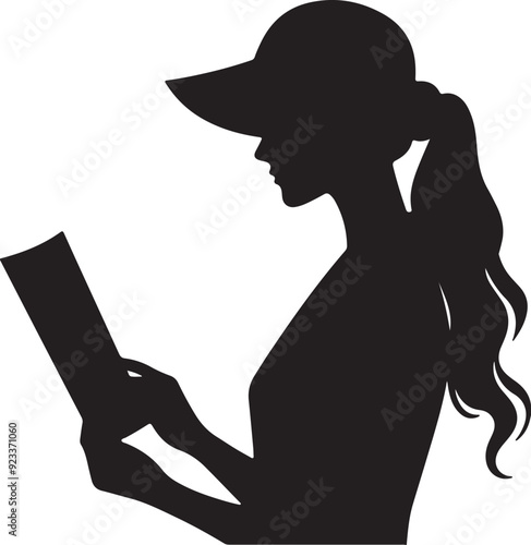 women holding document silhouettes vector art illustration