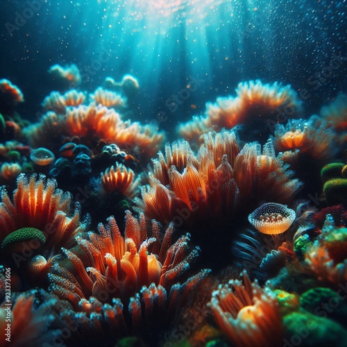 Underwater Oasis: The World of Sea Anemones. Generated AI