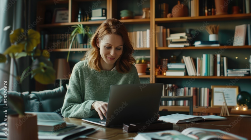 The woman at home workspace The woman at home workspace