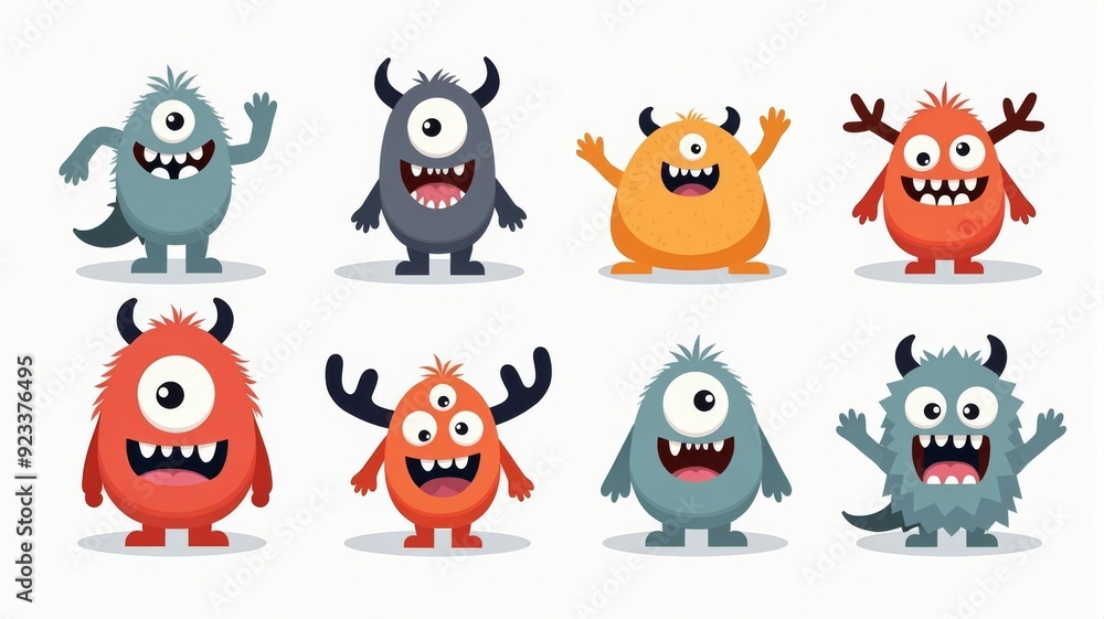 Naklejka premium Cute Cartoon Monsters Characters Illustration for Kids' Designs and Halloween Decorations
