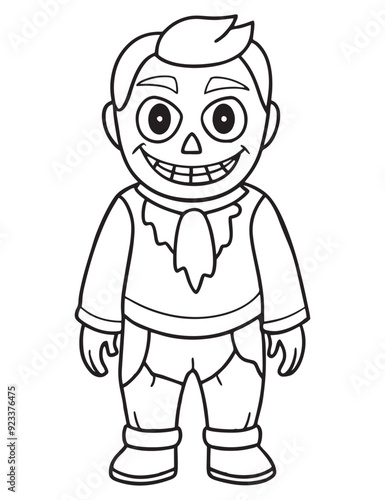 Halloween Zombie Costume, Halloween Coloring Page, Zombie line art