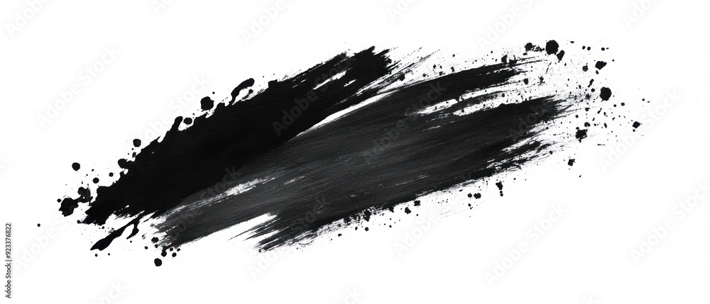 Black Ink Brush Stroke and Splashes on White Background Black Ink Brush Stroke and Splashes on White Background