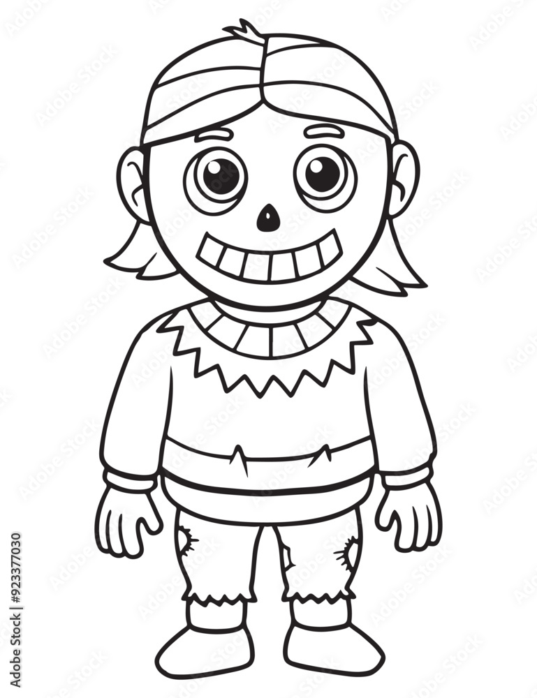 Halloween Zombie Costume, Halloween Coloring Page, Zombie line art Halloween Zombie Costume, Halloween Coloring Page, Zombie line art