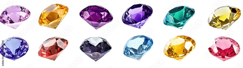 Collection of Sparkling Cut Gemstones on White Background Collection of Sparkling Cut Gemstones on White Background
