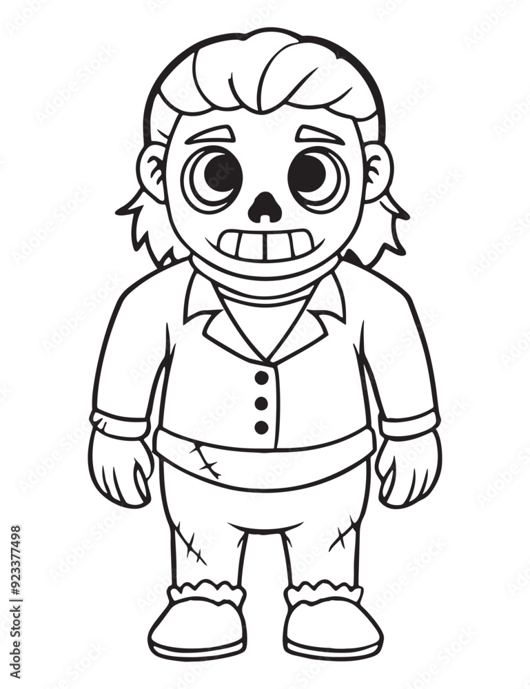 Halloween Zombie Costume, Halloween Coloring Page, Zombie line art Halloween Zombie Costume, Halloween Coloring Page, Zombie line art
