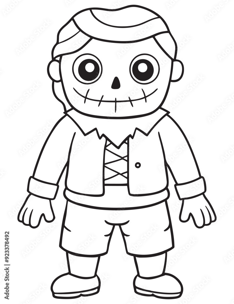 Zombie Costume in halloween , Halloween line art, Black and white Zombie Costume in halloween , Halloween line art, Black and white