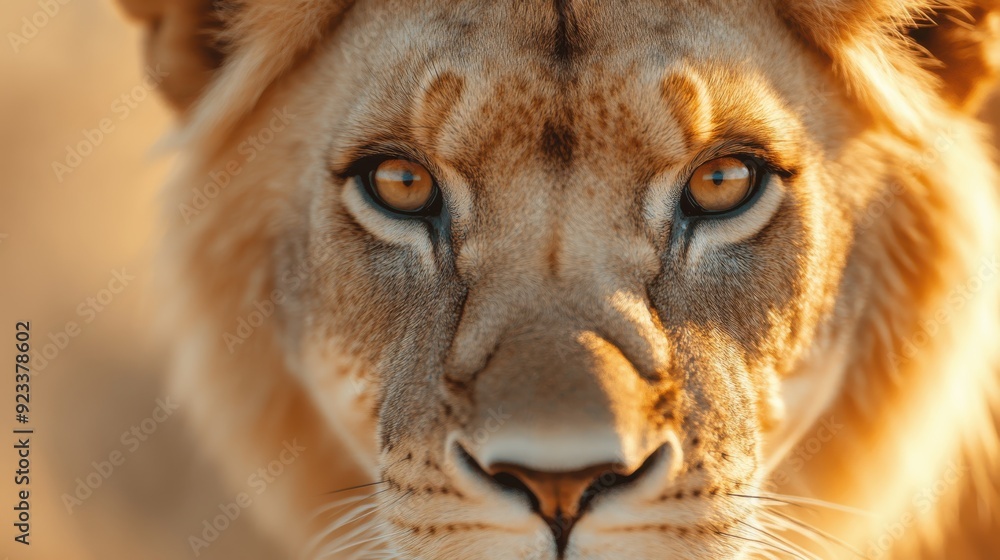A close-up portrait of a lion showcasing its majestic features and intense gaze. The detail highlights the lion's regal beauty and commanding presence. A close-up portrait of a lion showcasing its majestic features and intense gaze. The detail highlights the lion's regal beauty and commanding presence.